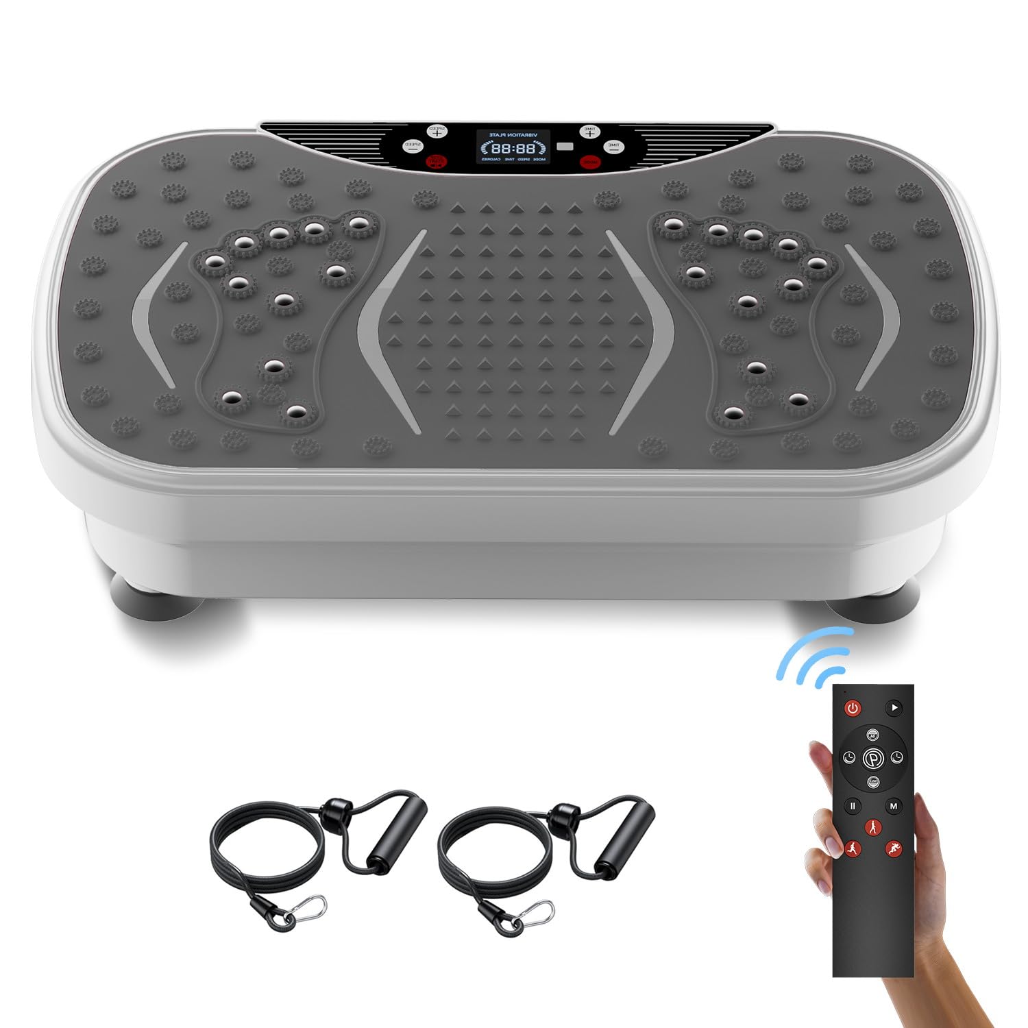 UMAY Vibrationsplatte mit Widerstandsbändern, 99 Stufen Vibrationsplatte+9 voreingestellte Programme + 3 Schnellmodi, Leistungsstarke Vibrationsplattform für Ganzkörpertraining