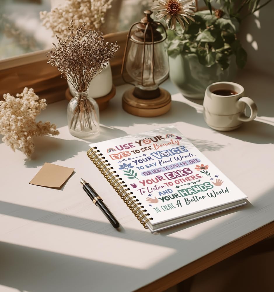 Spiral Notebook for Women-Inspirational Daily Journal For Women Men Friends Gifts On Birthday Christmas Mother's Day, To Create A Better World Gold Spiral Bound HardcoverNotebooks,5.8"x8.3" image 4