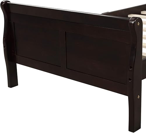 Miniatura 9 de MERITLINE Base de cama tamaño individual, plataforma de madera maciza, base de colchón, cama de trineo con cabecero, estribo, soporte de listones de