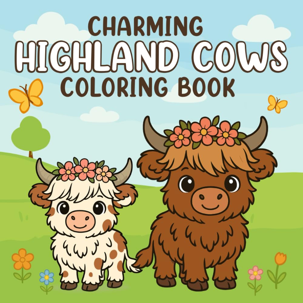 HIGHLAND COWS: A Relaxing Cow Coloring Book for Adults Featuring Highland Scenery, Cute Cattle, and Stress-Relief Farm Designs
