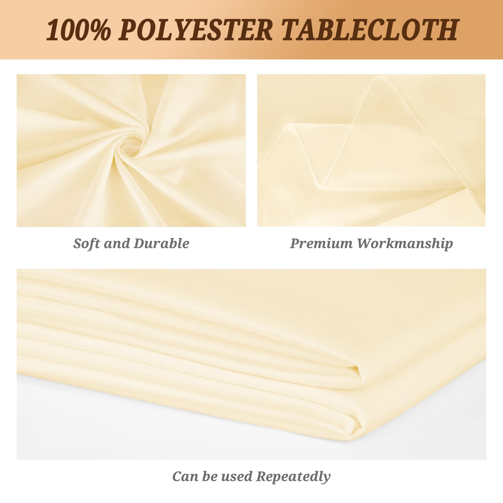 Pesonlook Paquete de 10 manteles de poliéster beige de 60 x 102 pulgadas para mesas rectangulares de 6 pies, mantel lavable para bodas, recepciones, banquetes, fiestas