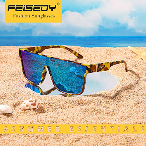 Image of FEISEDY Sunglasses for Women Men, Fashion Mirrored Single Lens Shades