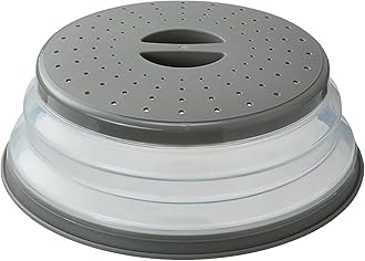 WENWELL Vented Collapsible Microwave Splatter Cover for Food,Kitchen dish bowl Plate lid Can be Hung,Dishwasher-Safe,Fruit Drainer Basket,BPA-Free Silicone & Plastic,gray