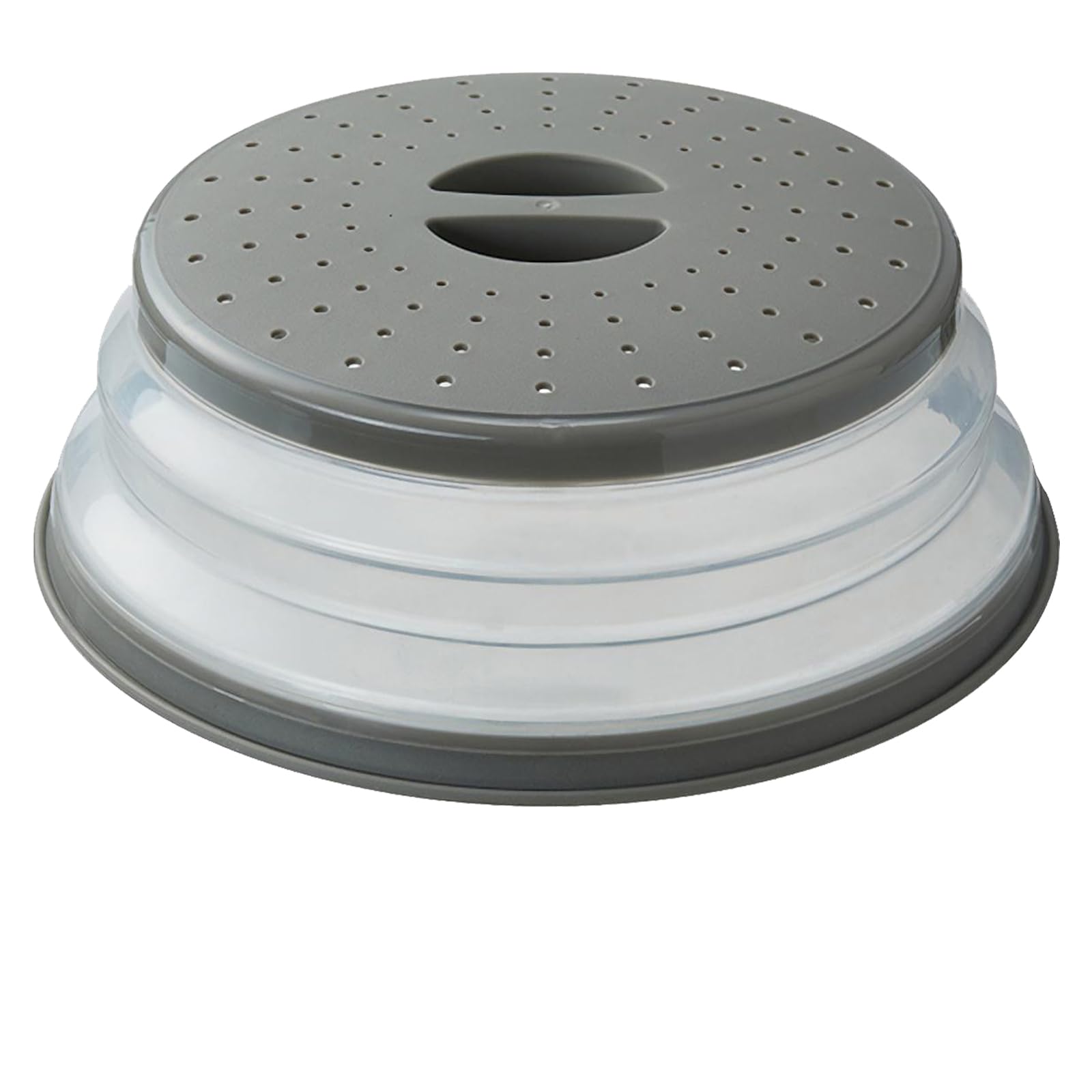 WENWELL Vented Collapsible Microwave Splatter Cover for Food,Kitchen dish bowl Plate lid Can be Hung,Dishwasher-Safe,Fruit Drainer Basket,BPA-Free Silicone & Plastic,gray