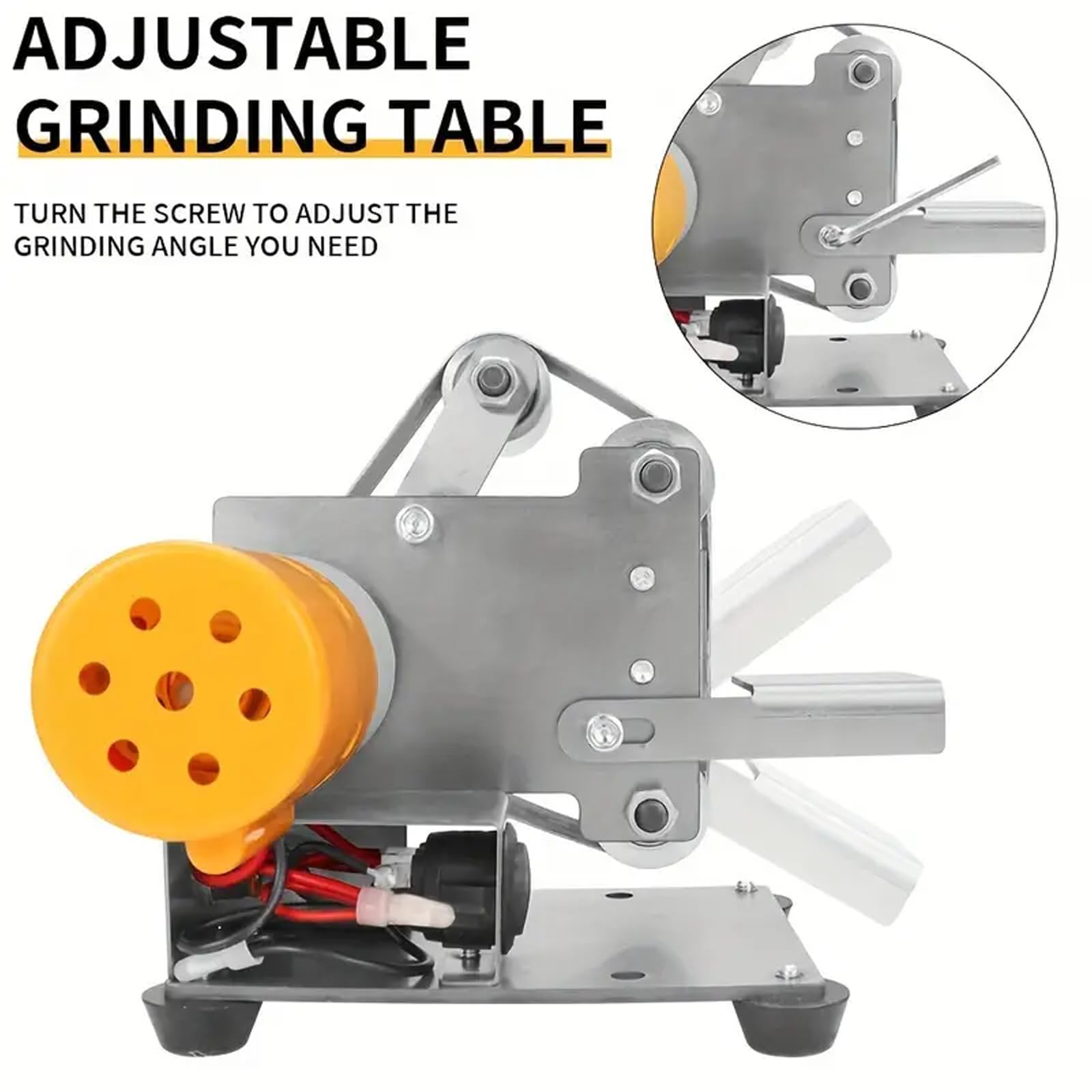 Ponceuse à Bande Electrique Stationnaire, 3 en 1 Petite Meuleuse d'Établi avec 30 Bandes Abrasives 30x330mm, 7 Vitesses Réglables, Affuteur de Couteaux pour Travail du Bois, Métal, Artisanat