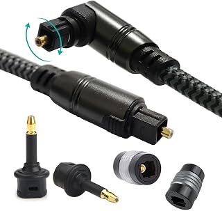 CACACOL Toslink Optical Cable Opt Male Digital Optical Fiber Optic Audio Interface Wire Cord with 2 Mini Toslink Adapter and Female Connector (2 Meters - 6.5 ft)