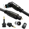 CACACOL Toslink Optical Cable Opt Male Digital Optical Fiber Optic Audio Interface Wire Cord with 2 Mini Toslink Adapter and Female Connector 2 Meters - 6.5 ft