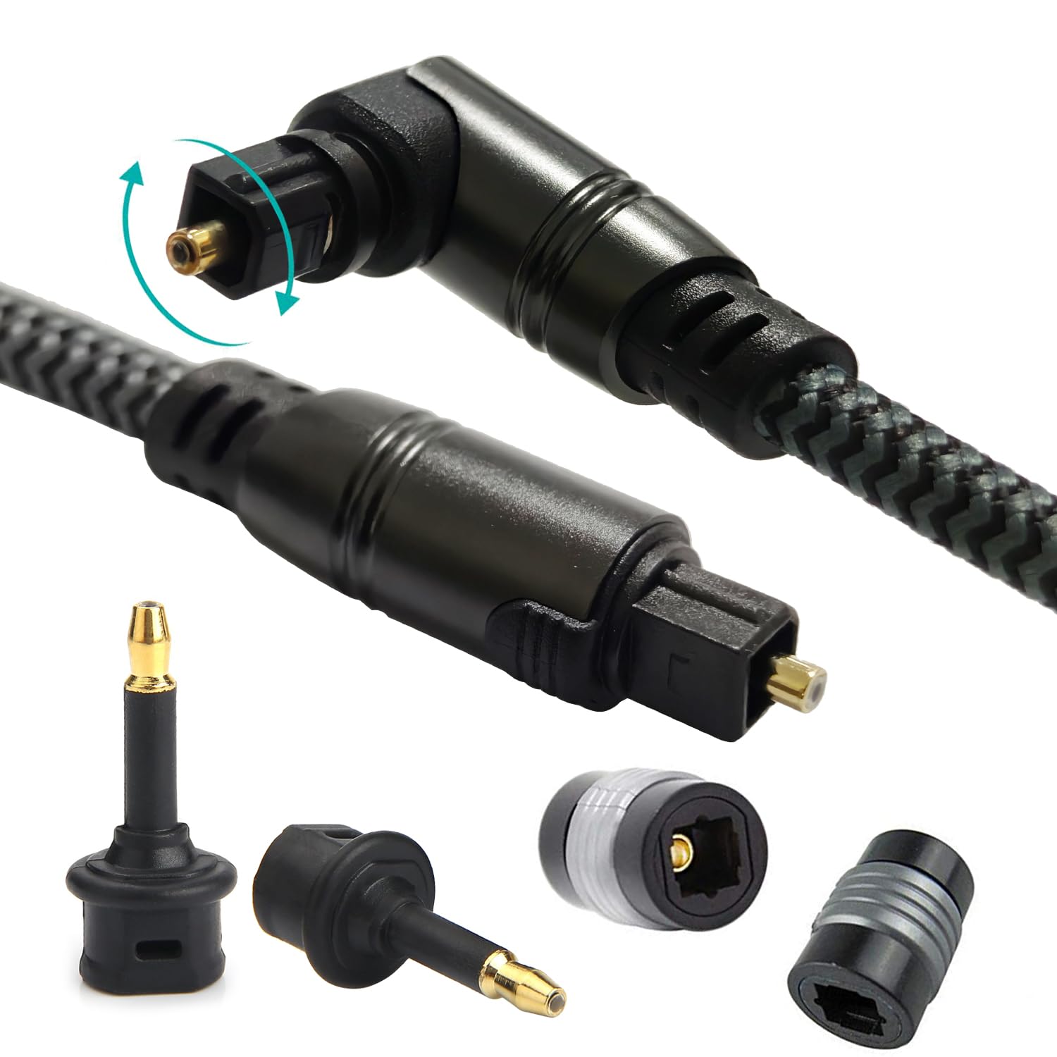 CACACOL Toslink Optical Cable Opt Male Digital Optical Fiber Optic Audio Interface Wire Cord with 2 Mini Toslink Adapter and Female Connector (2 Meters – 6.5 ft)