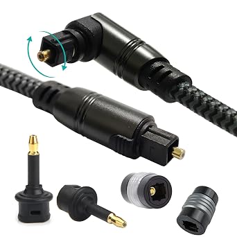 CACACOL Toslink Optical Cable Opt Male 2 Meters - 6.5 ft | Digital Optical Fiber Optic Audio Interface Wire Cord with 2 Mini Toslink Adapter and Female Connector