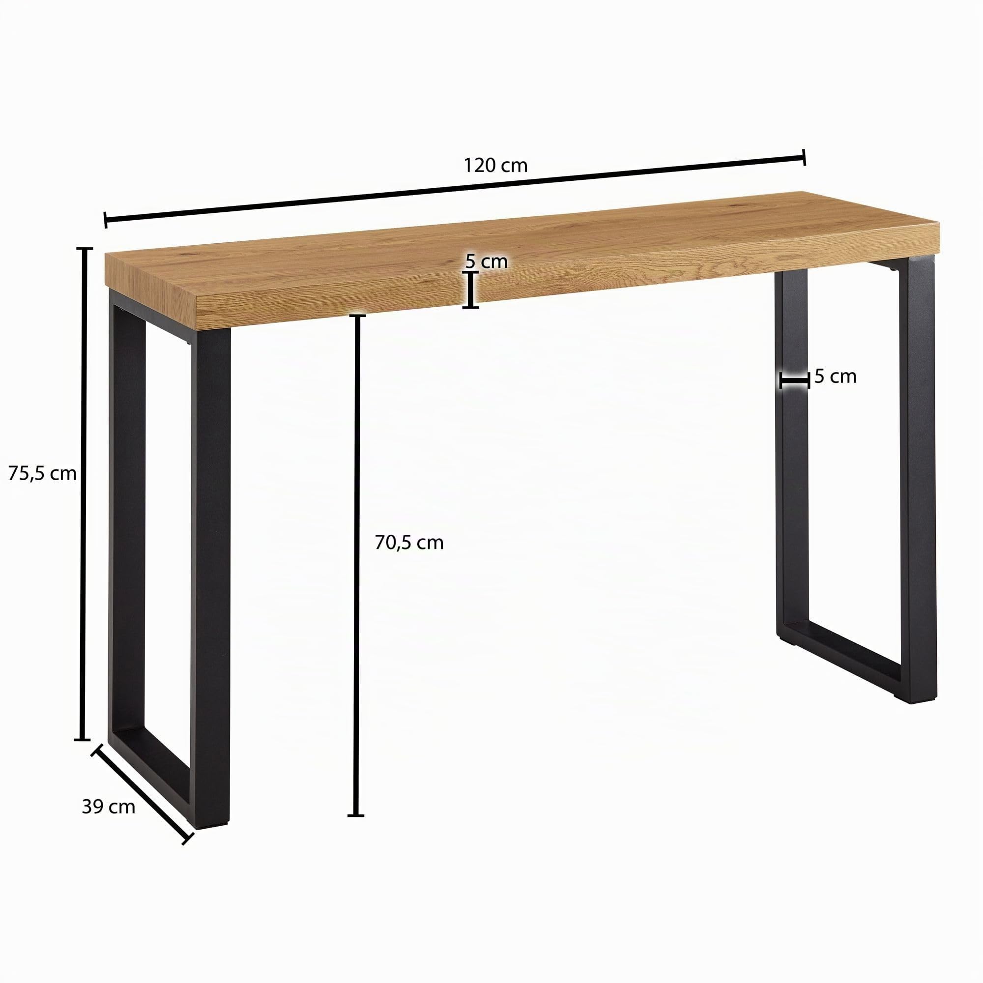 FineBuy Konsolentisch 120x39x75,5 cm Eiche-Dekor Schwarz, Flurtisch