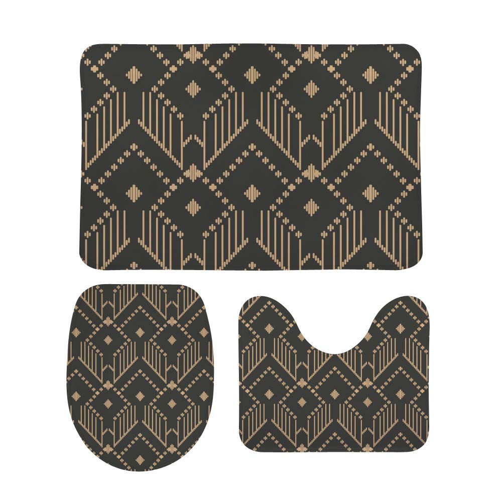 Tapis de bain antidérapant absorbant l'eau motif Damas rétro lot de 3 intérieur extérieur