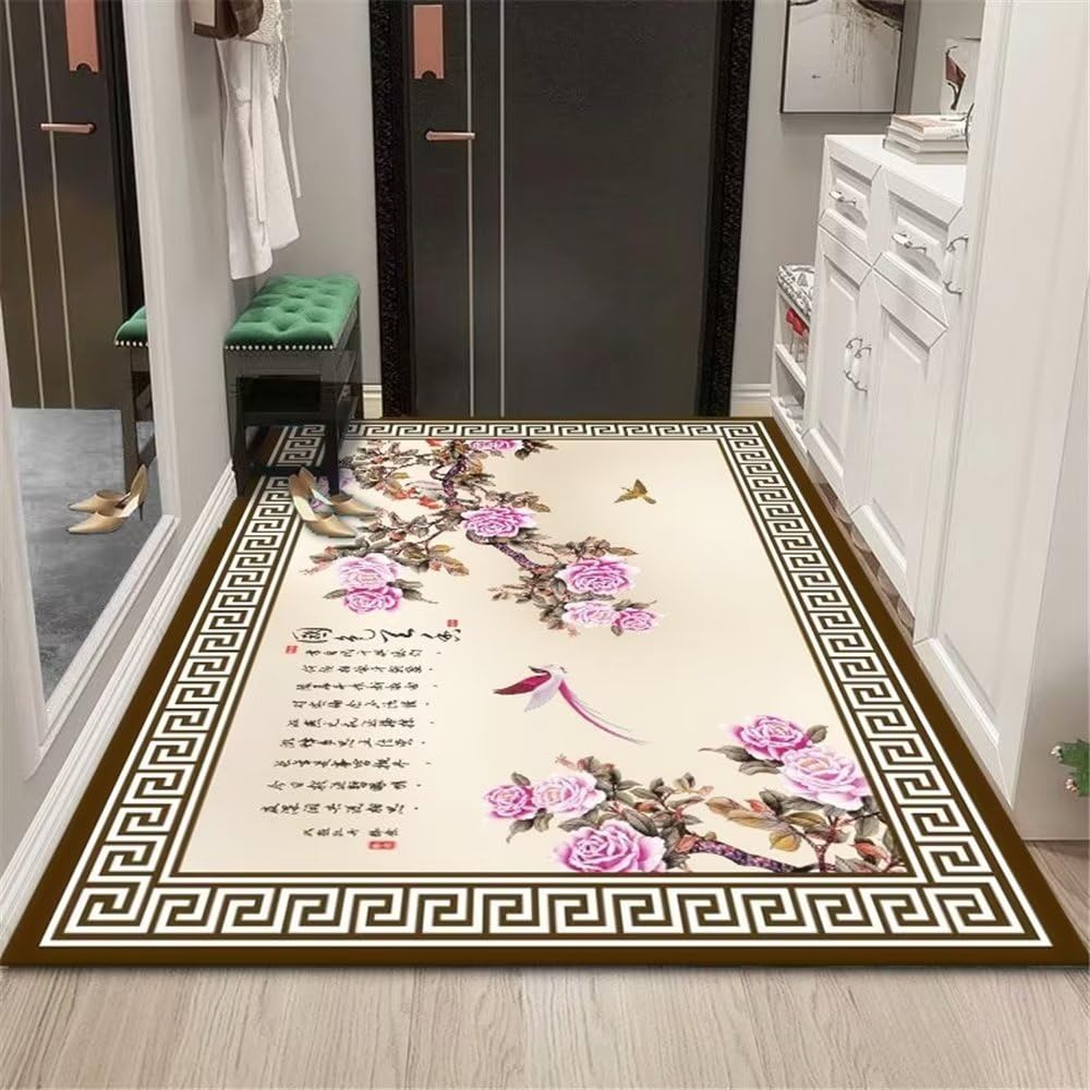 Tapis de salon rose à motif floral grand tapis rectangulaire de dimensions 100x200cm