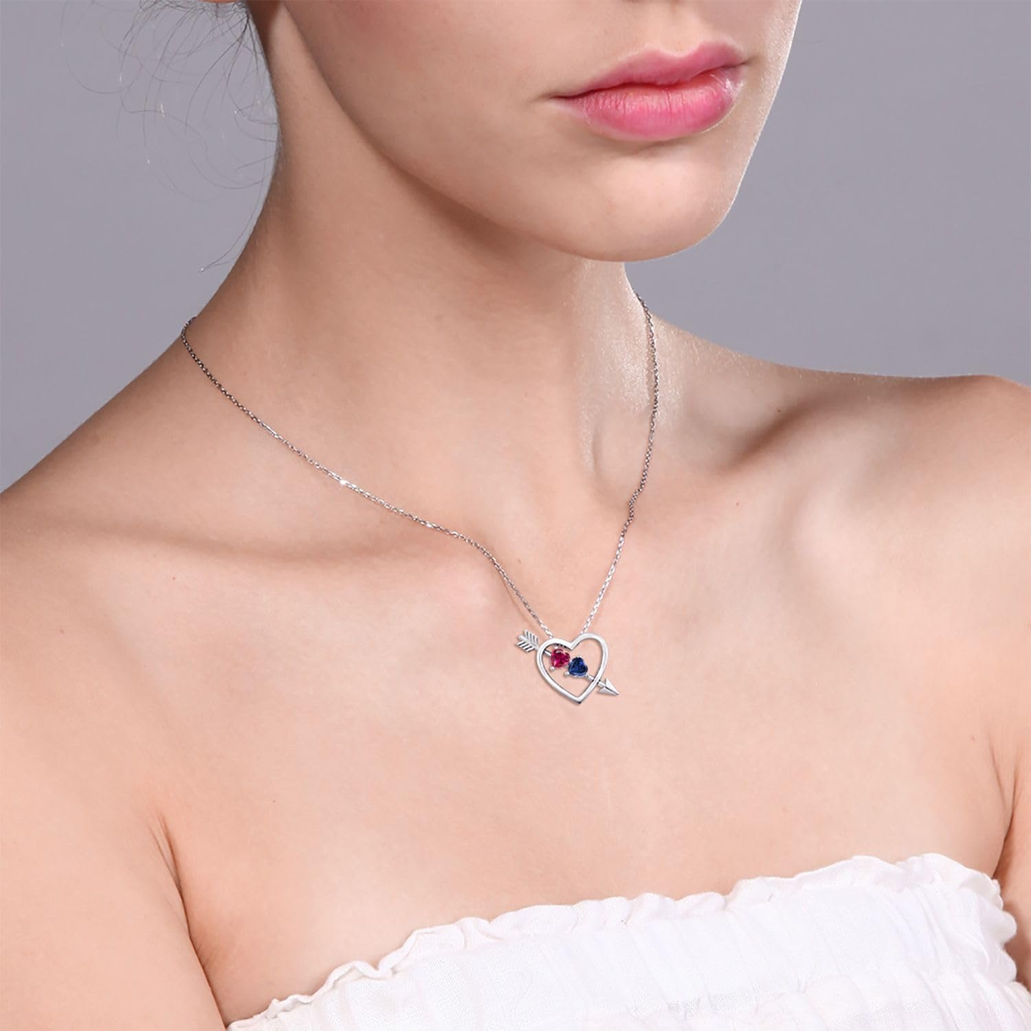 Gem Stone King 1.21 Cttw Created Ruby and Created Sapphire Heart and Arrow Pendant Necklace For Women | 925 Sterling Silver | With 18 Inch Silver Chain