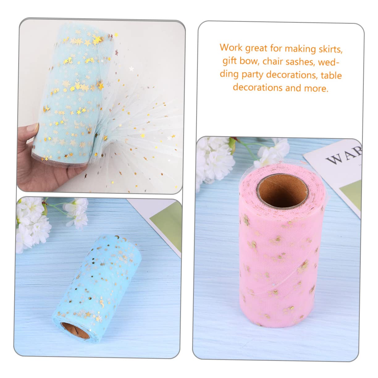 VILLCASE 6pièces Tulle Pailleté Étoilé Sequins Tissu De Décoration Pour Mariage Fête Et