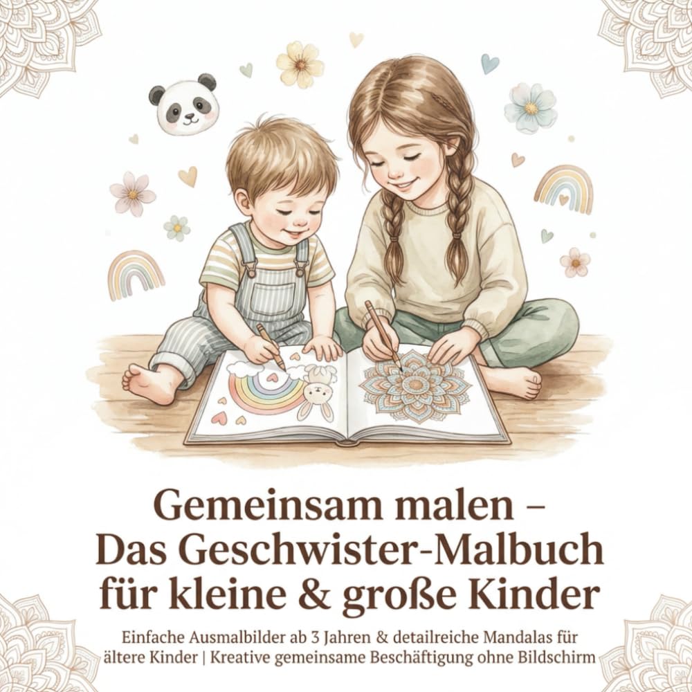 Gemeinsam malen- Das Geschwister - Malbuch für kleine & große Kinder: Einfache Ausmalbilder ab 3 Jahren & detailreiche Mandalas für ältere Kinder | Kreative Beschäftigung ohne Bildschirm