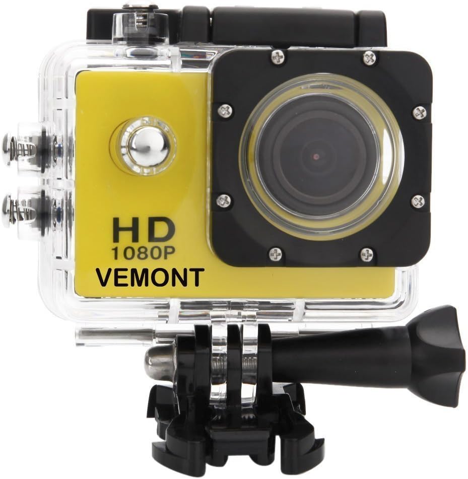 Vemont Action Camera 1080P 12MP Sports Camera Full HD 2.0 Inch Action Cam 30m/98ft Underwater Waterproof Camera with Mounting Accessories Kit (Yellow)