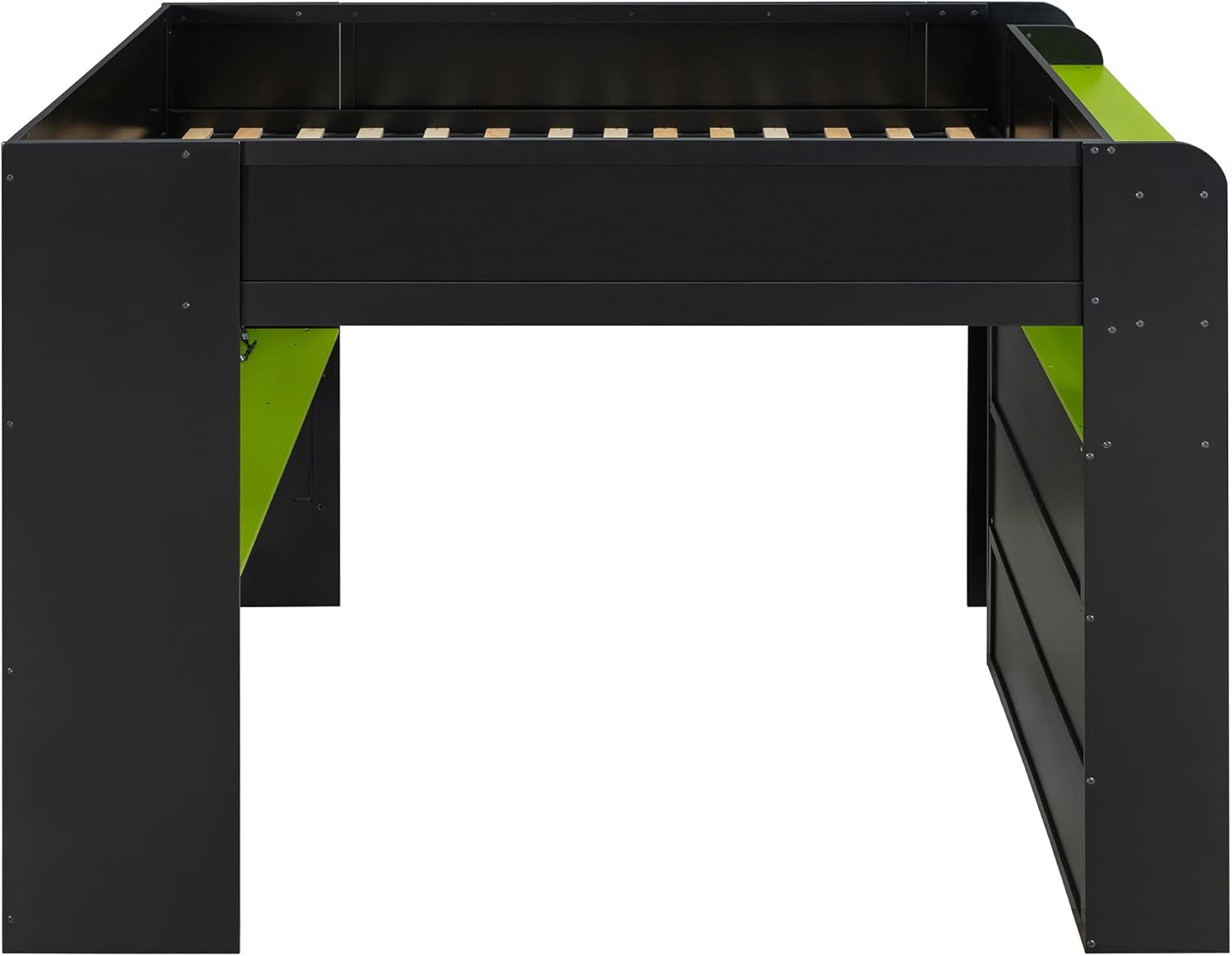 Merax Wood Bunk Bed with Height-Adjustable Desk, Wardrobe, Ample Storage Space and RGB Light, Full Size, Green