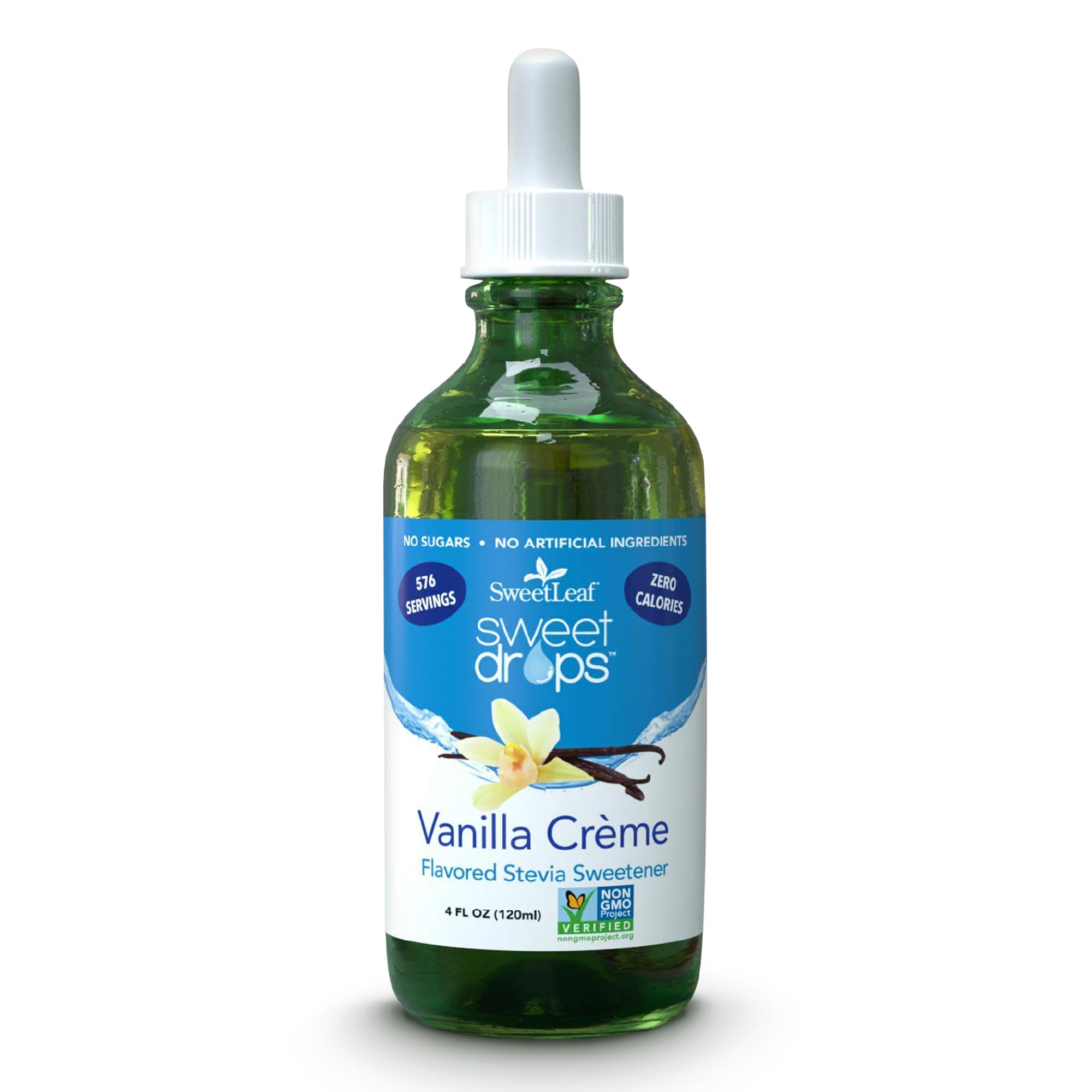SweetLeaf Sweet Drops - Flavored Stevia Liquid Sweetener, Organic Stevia Extract, Zero Calorie, Keto Friendly, Non GMO, Natural Flavor, Sugar Alternative - Vanilla Creme, 4 Fl Oz (Pack of 1)