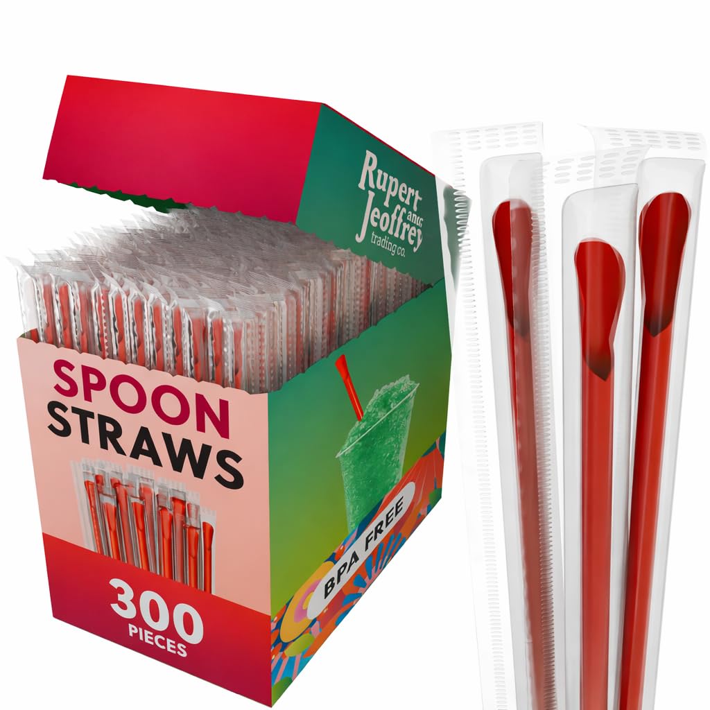 Individually Wrapped Sno-cone Spoon Straws (Red, 300)