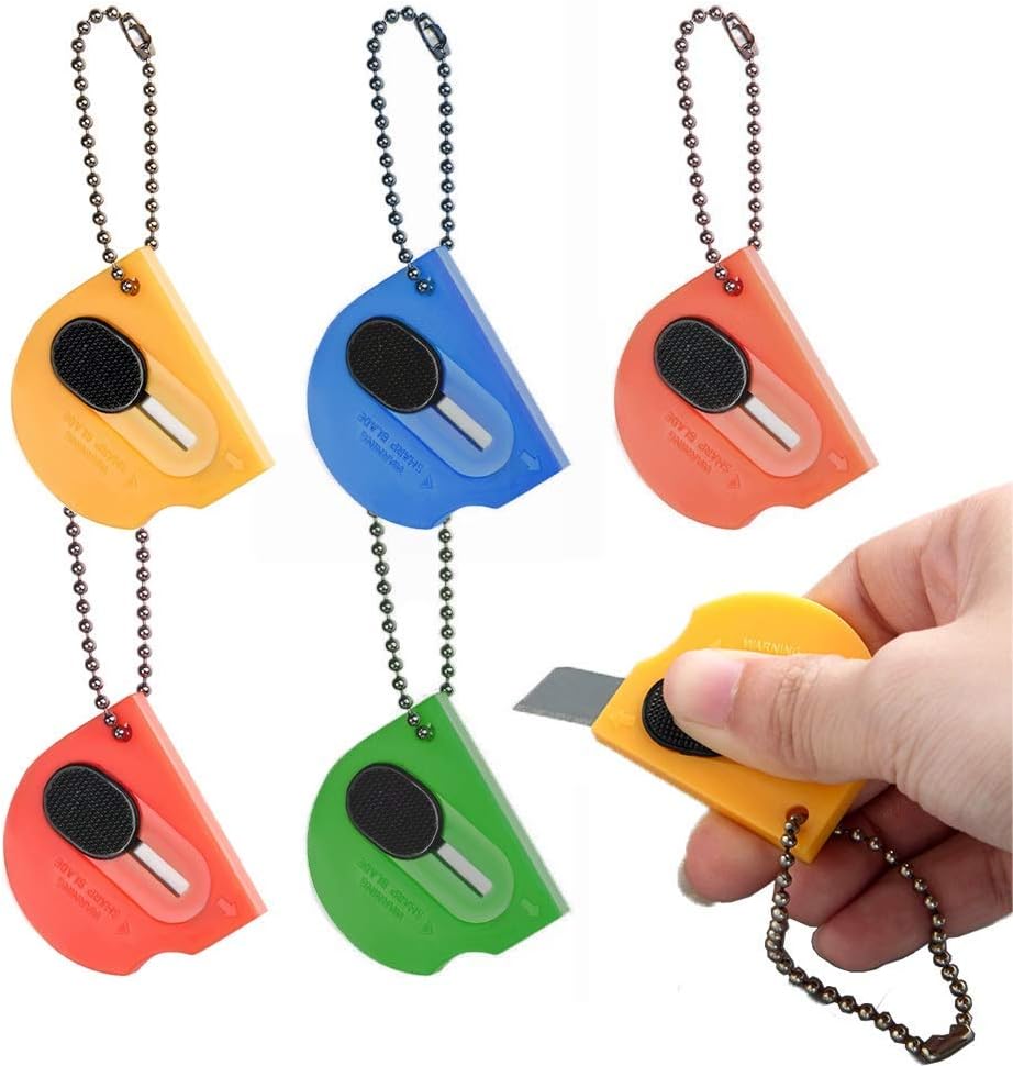 CMHX 6 pack Mini Portable Utility Office Keychain with auto Retractable Blade Pocket Knives Letter Opener Small Box Cutter (MIX COLOUR 6PCS)