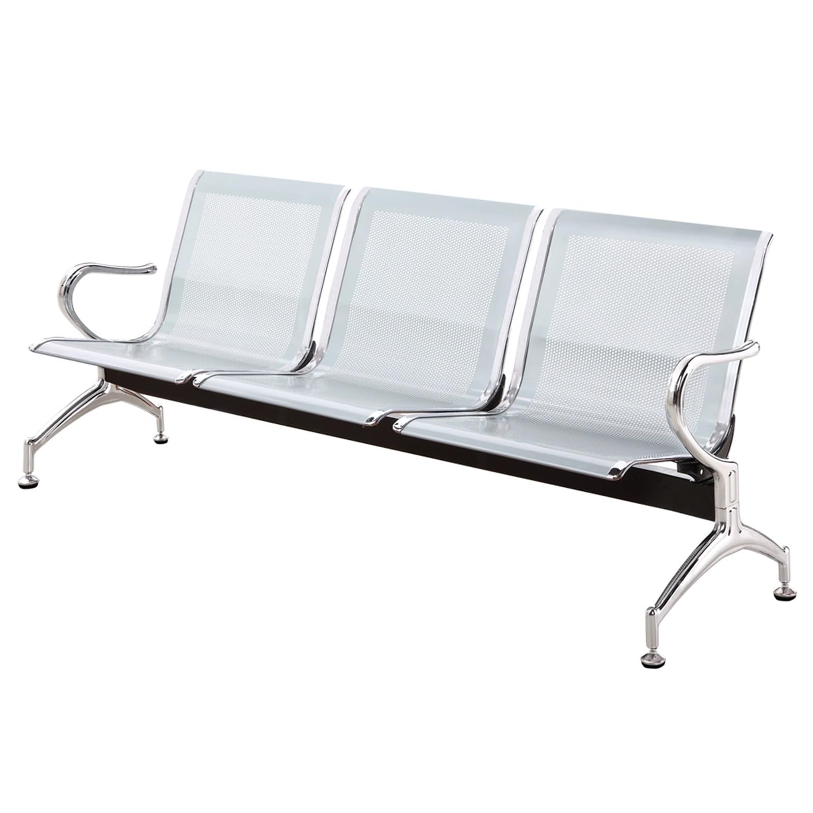 SnamicE Waiting Room Chairs,Black 3-Seat Reception Chairs with Arms - Stylish Waiting Room Bench for Office, Airport, Bank, School & Barbershop - Comfortable,Silver