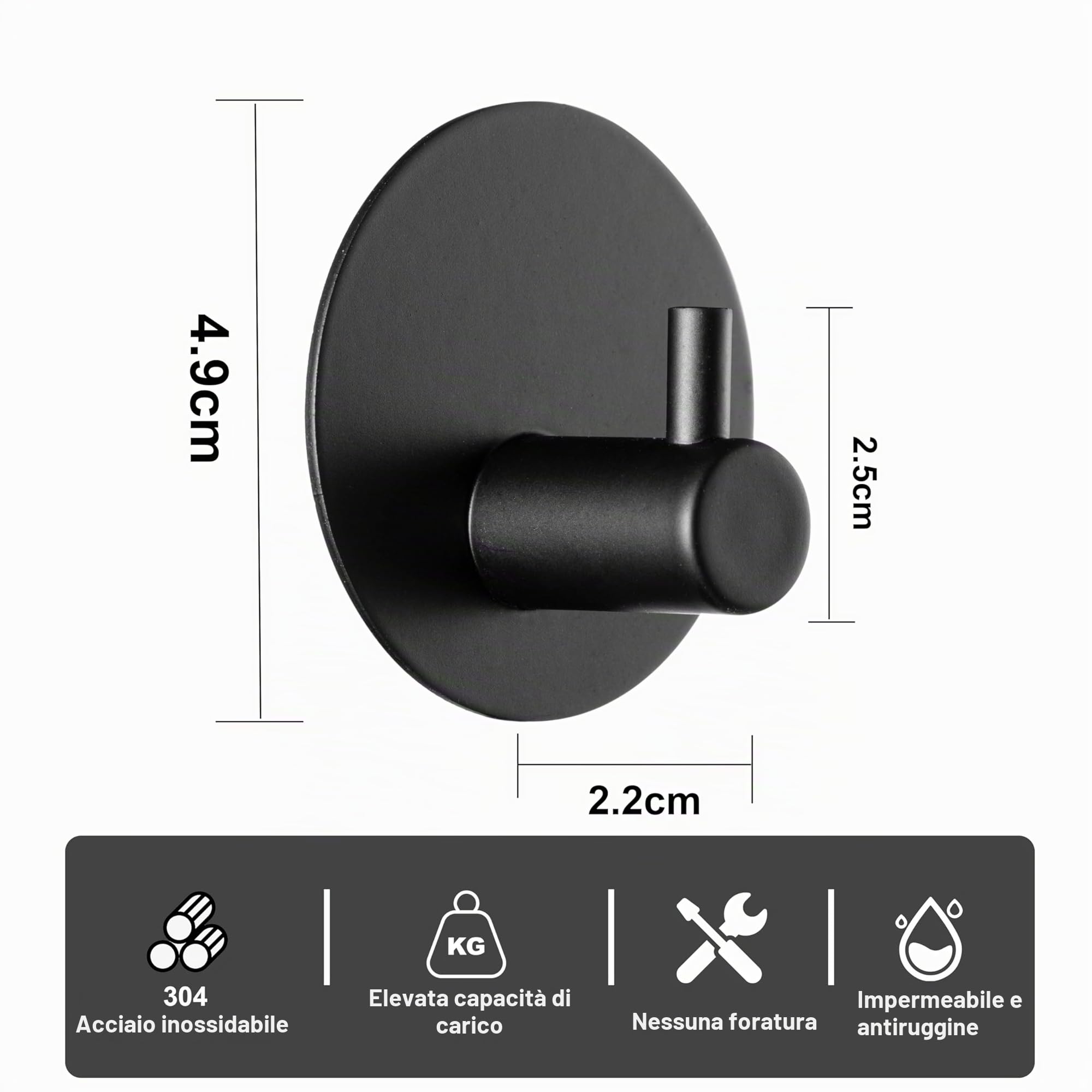 Feligio Ganci Adesivi Bagno 4 Pezzi, Appendi Accappatoio Bagno in Acciaio Inox 304, Appendi Presine Cucina per Camera da Letto Soggiorno, Nero
