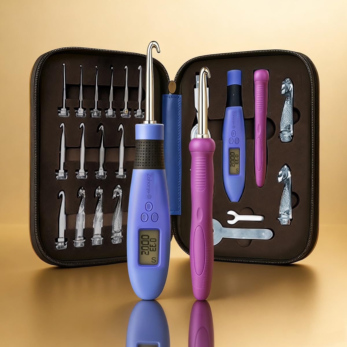 BZVV Zählen Häkelnadel Set Digital, Leuchtende Häkelnadeln für Stich & Reihenzähler, Häkelset mit 18 verschiedenen Größen Austauschbare Häkelnadel, Ergonomische Häkelnadeln mit 2 Stufen LED