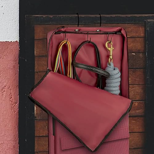 Miniatura 4 de Bolsa de brida de caballo, bolsa de transporte con 3 puntas para cabestros, bridas, arnés, riendas ecuestres, puntas y cabezas (rojo vino)
