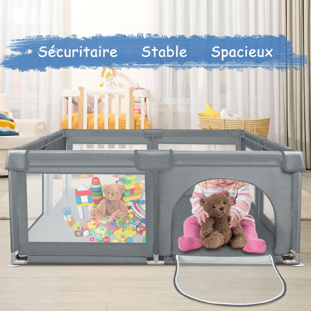 Parque para bebés, parque de juegos para interior y exterior, tejido Oxford, malla transpirable visible, con bolsa de almacenamiento, 50 bolas oceánicas (gris oscuro)