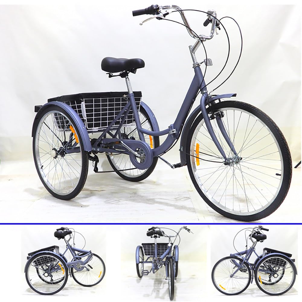 Triciclo da passeggio per anziani e adulti a 3 ruote, pneumatici larghi da 20", sedile regolabile, capacità di carico 130 kg, ideale per trasportare la spesa e per pedalare agevolmente all'a