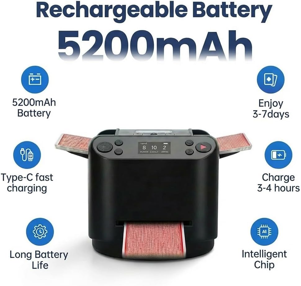 Automatic Card Shuffler and Dealer Machine 2-in-1, 360° Rotating for 1-2 Decks, with 4 Remotes for 2-12 Players, Programmable Game Modes for Poker, Blackjack, Texas Hold'em, Phase 10 (Black)