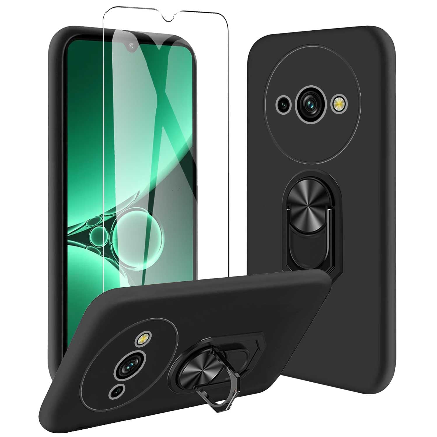 YQINHHME Custodia per Oukitel C59 (6.88) con 1 X Vetro Temperato Pellicola Protettiva, Ultra Sottile TPU AntiGraffio Nero Morbida Silicone Cover per Oukitel C59 - Turbinio