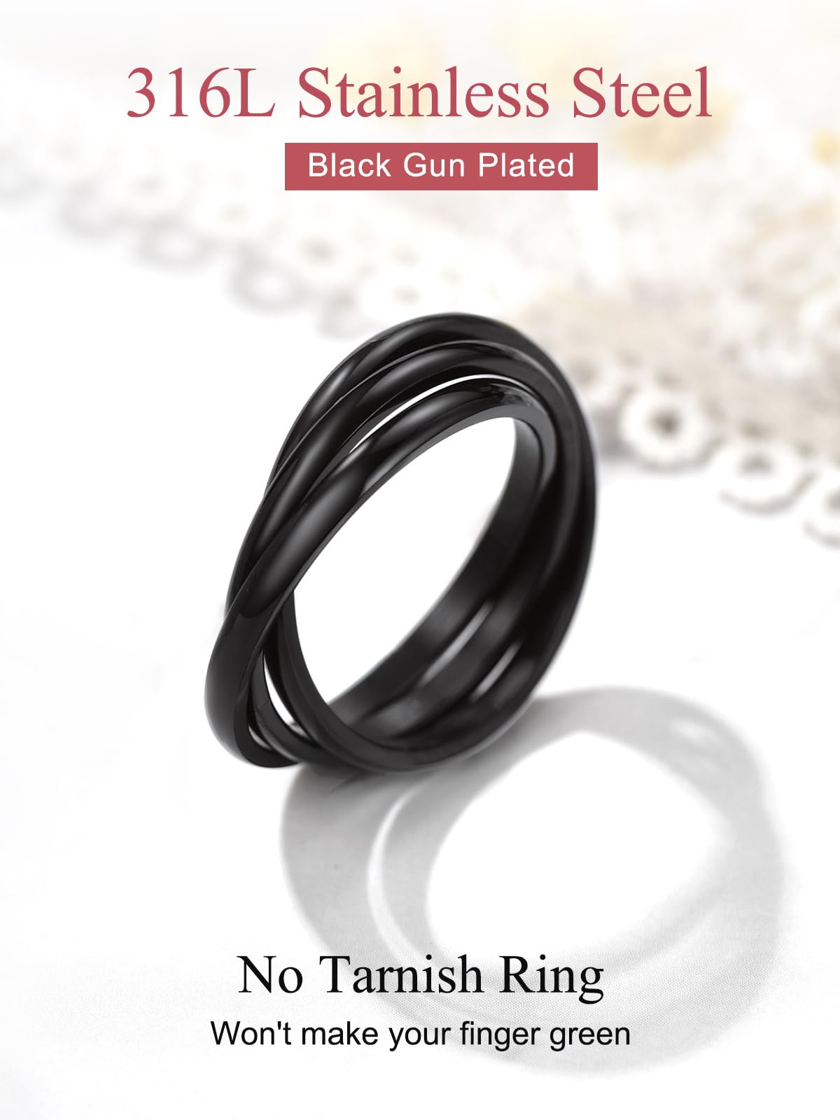 FOCALOOK Anello Donna Anello 3 Intrecciati Anelli da Donna 3 Cerchi Intrecciati in Acciaio Inossidabile