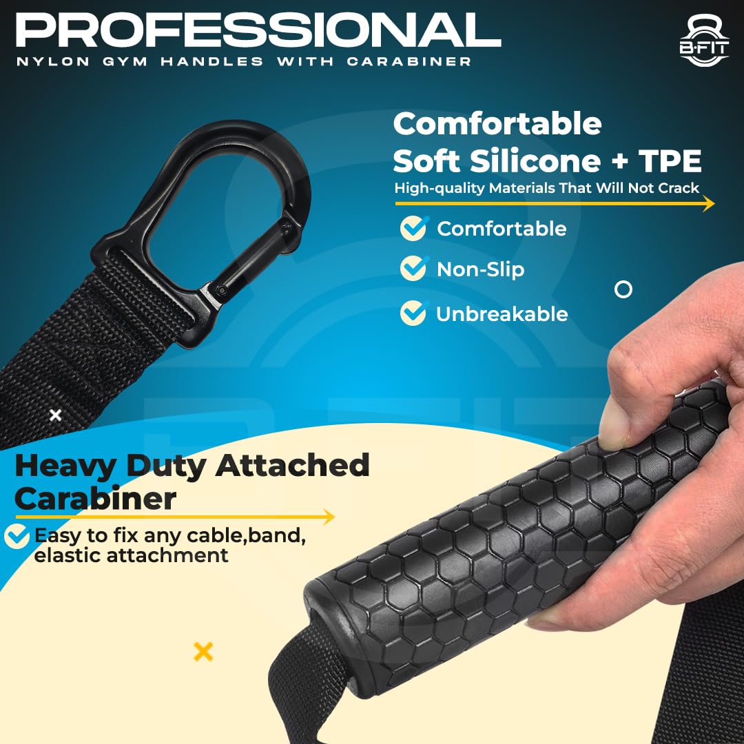 B fit Professional Exercise Handles For Cable Machines Style Optional (Pair) (Commercial Solid Heavy Abs Pipe Handles), Black 2