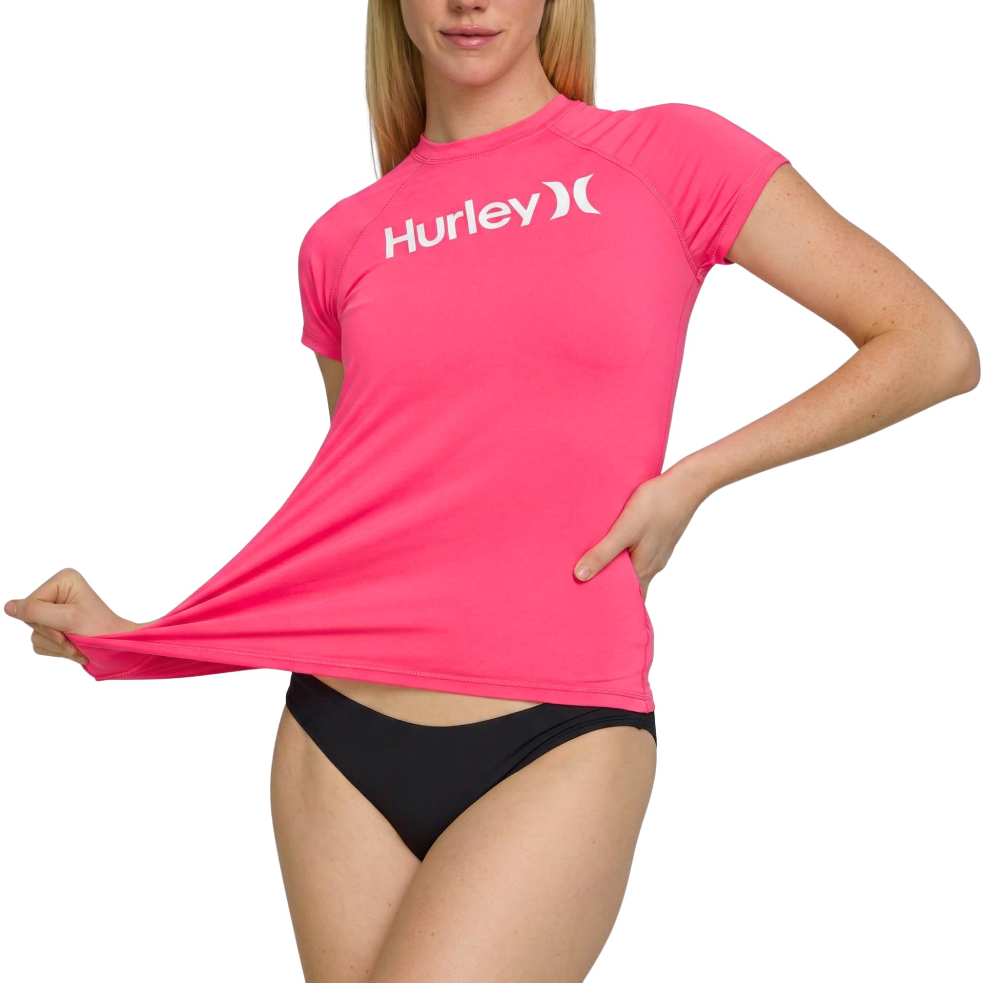 Hurley Rash Guard for Women, Short Sleeve Swim Shirts for Women Rashguard, UPF 50+ SPF & UV Protection, Melon, Medium