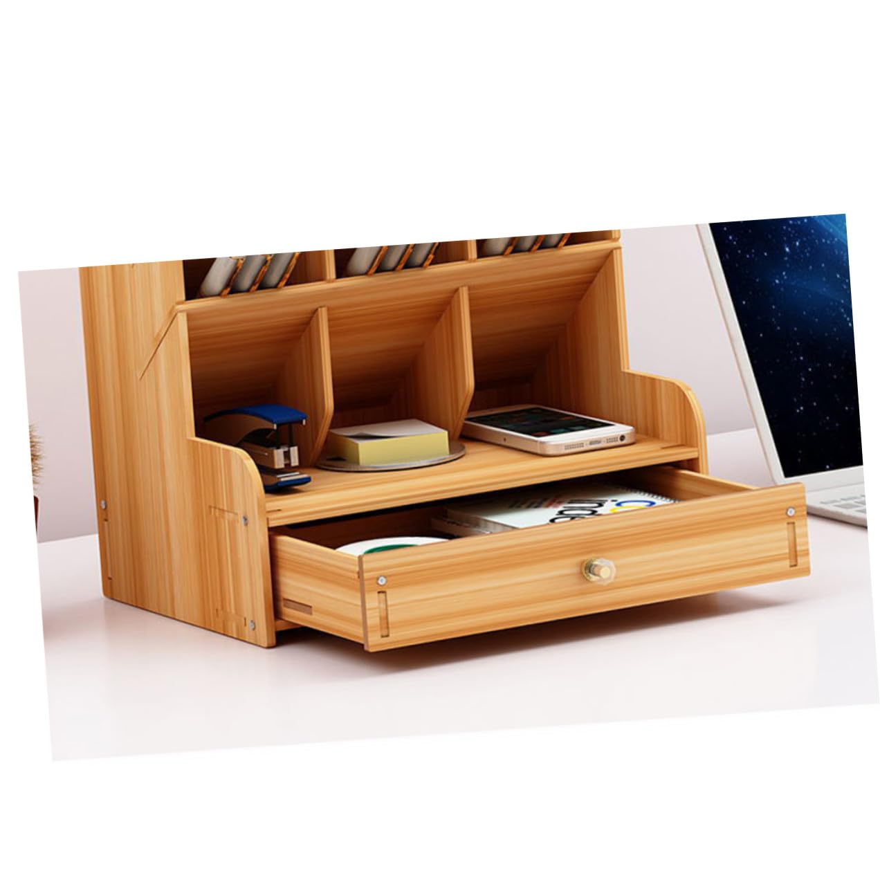 Didiseaon Portapenne in Legno Scomparti Multipli, Organizer da Scrivania | Ufficio e Casa, Capiente e Solido, Stile Moderno Creativo Vani Versatili per Accessori