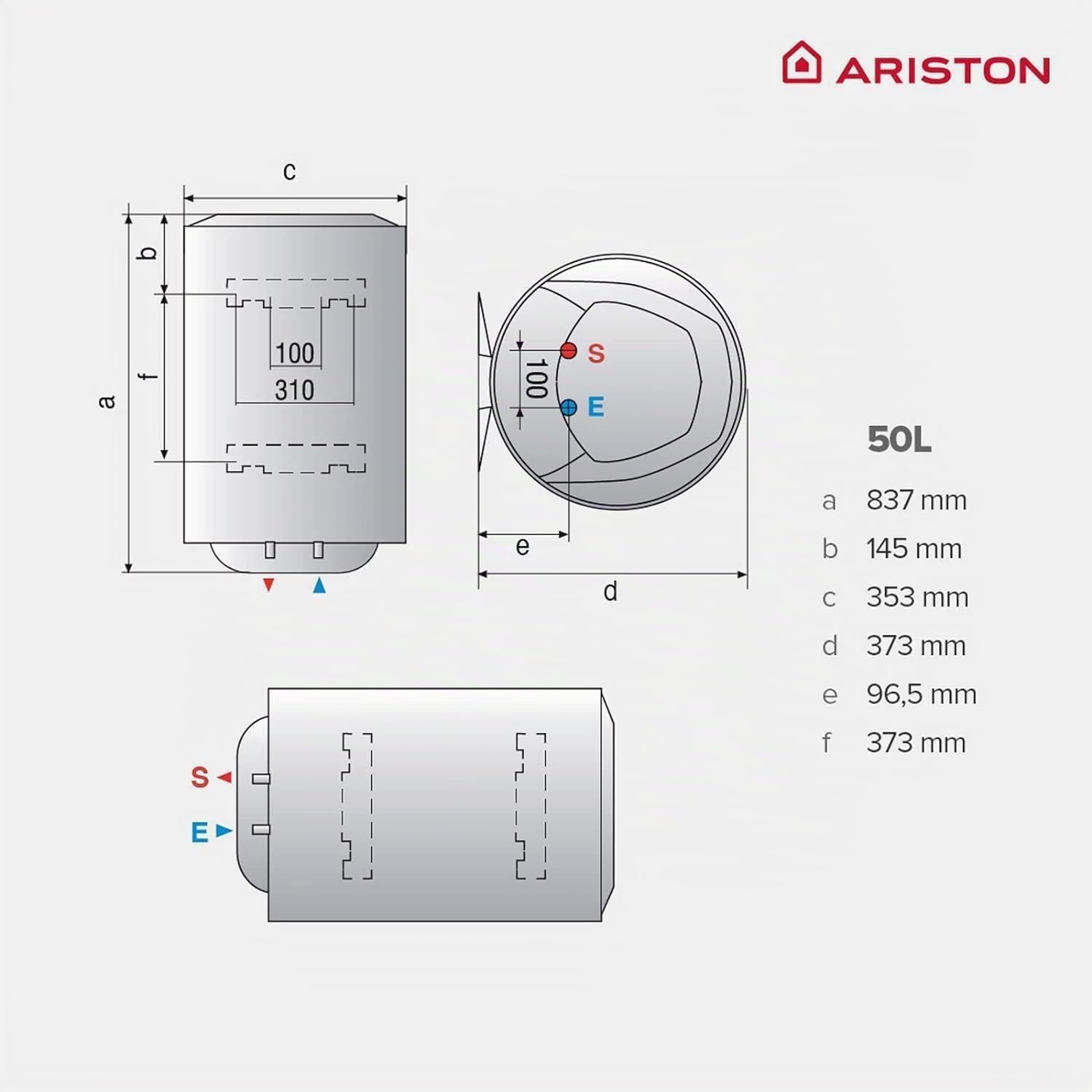 Ariston, Pro1 Eco Slim - Scaldabagno Elettrico Verticale, Thermos Elettrico 50 Litri, Regolazione della Temperatura Esterna 37,3 x 35,3 x 83,7 cm, Prodotto per Installazione in Spagna (Classe
