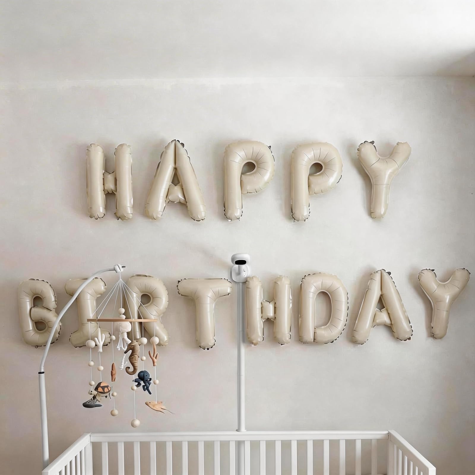 Happy Birthday Globos Banner Beige, 16 pulgadas Crema Blanco Mylar Papel Letras Cumpleaños Cartel Banner Banderín para Niños Niñas Hombres Mujeres Cumpleaños Fiesta Accesorios Decoración
