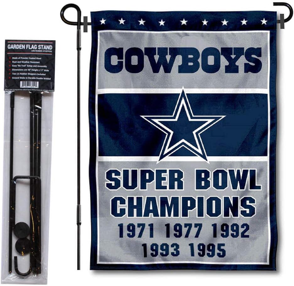 Dallas Cowboys 5 Time Champions Garden Flag and Pole Stand Holder