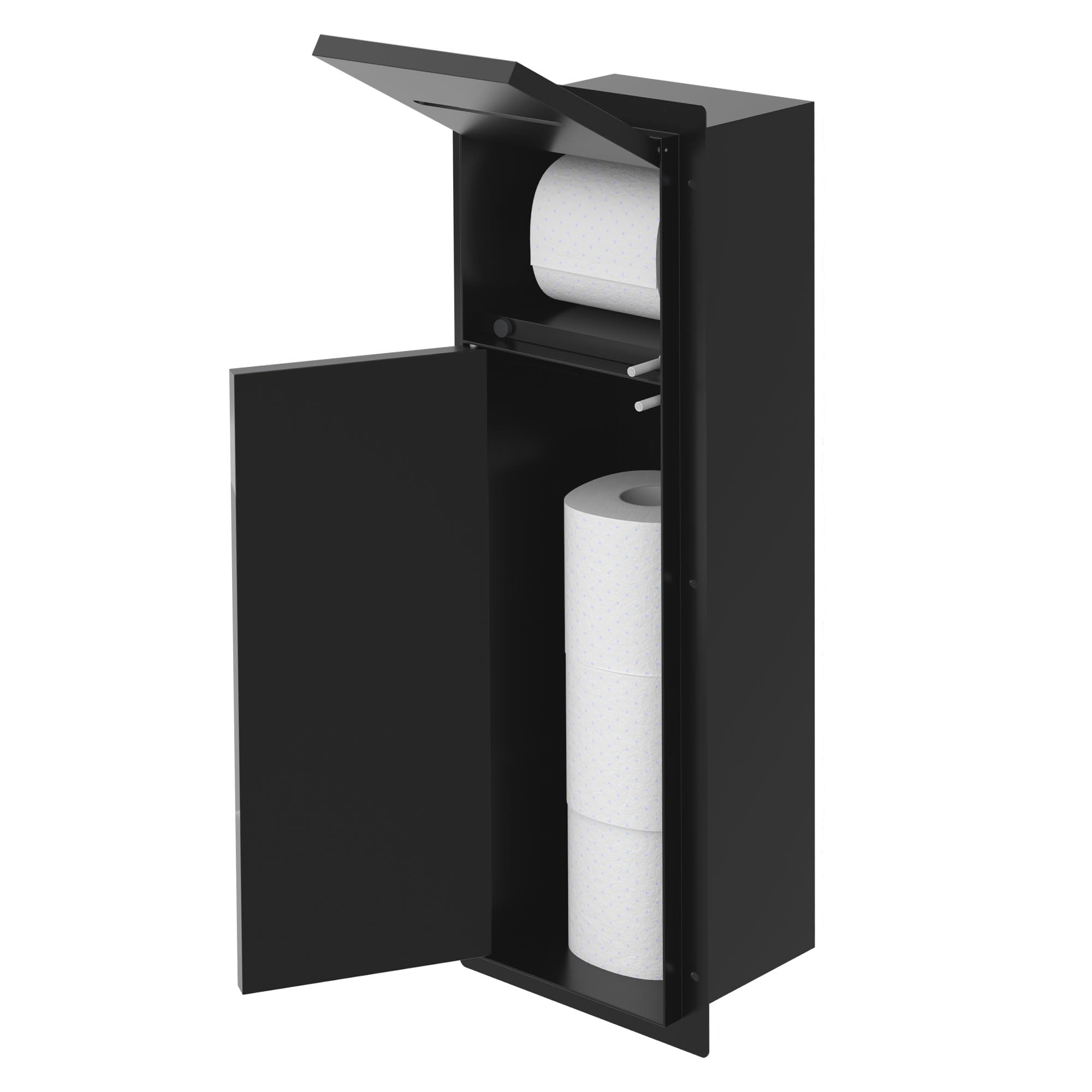 LuxeBath Unterputz-Schrankmodul aus Edelstahl für die Klobürstengarnitur, Schwarz, 60x20x14 cm, Badezimmerschrank mit Toilettenpapierhalter, Einbauschrank für Toilettenbürste, WC Wandnische befliesbar