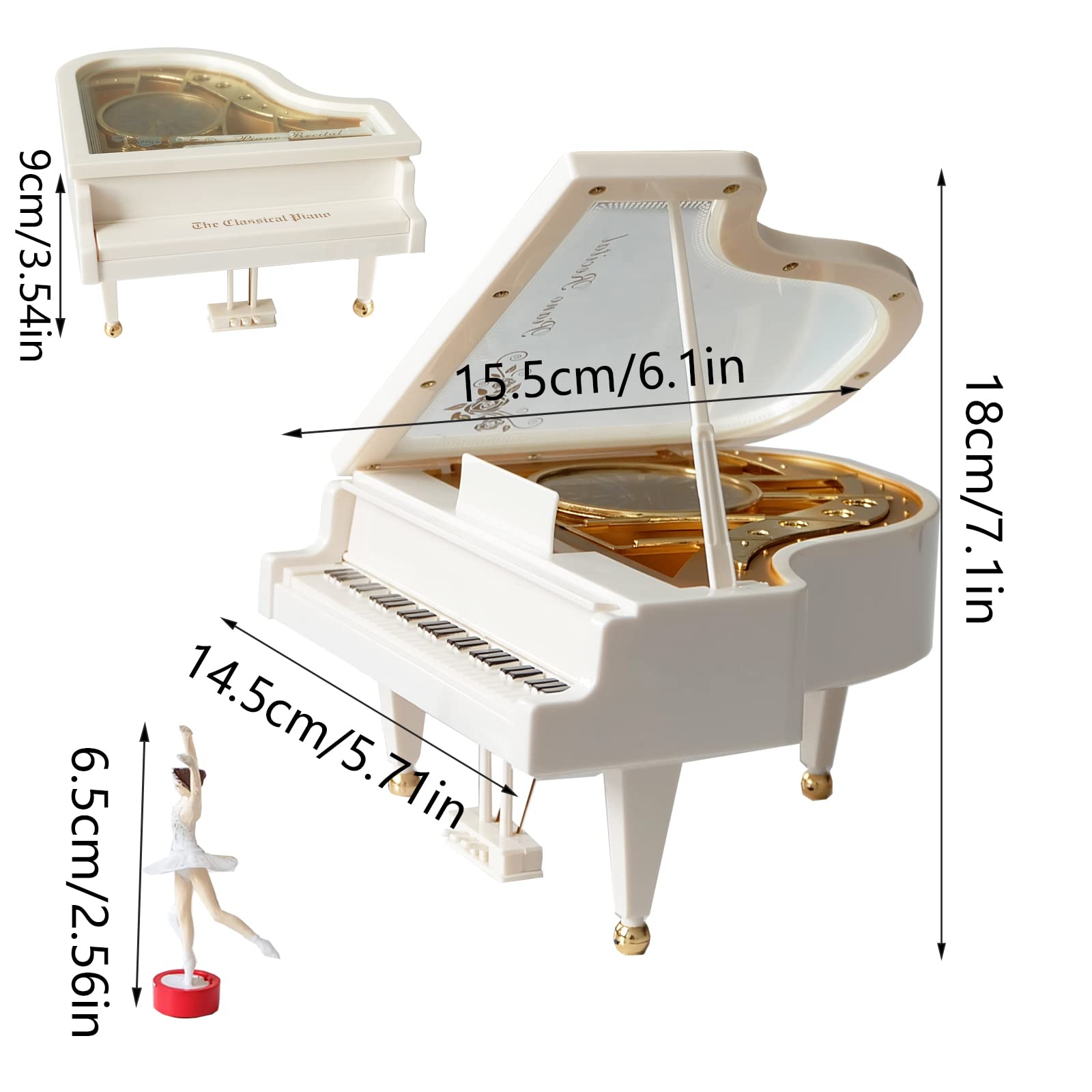 Pianoforte Carillion Musicale, Mini Pianoforte Carillion Musicale, Creativo Carillon Musicale, con Ballerina, per Decorare L'Ufficio, Compleanno, Regalo di Vacanza