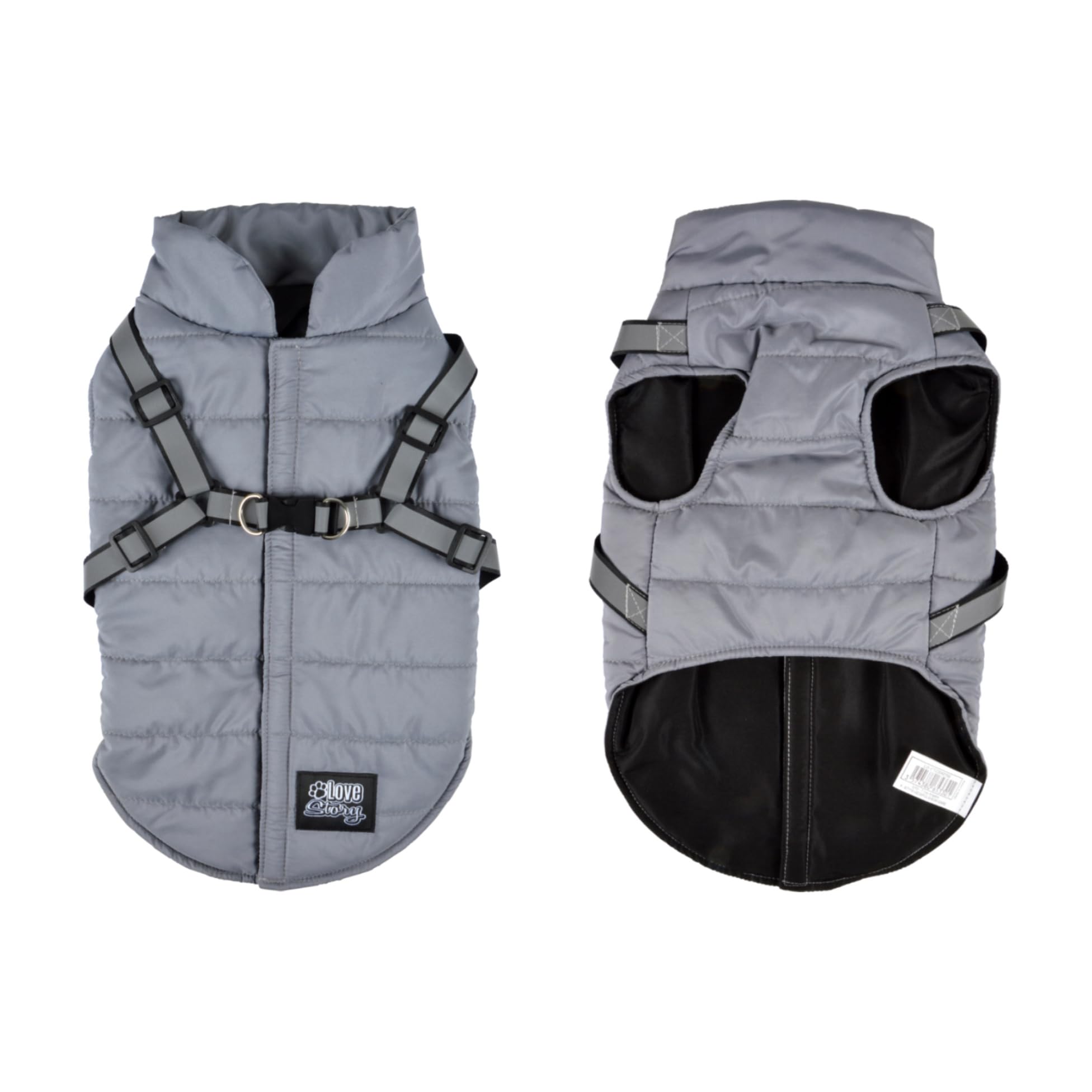 Down Jacket with Reflective Harness and Zip Up Size M/35 cm Grey, gray