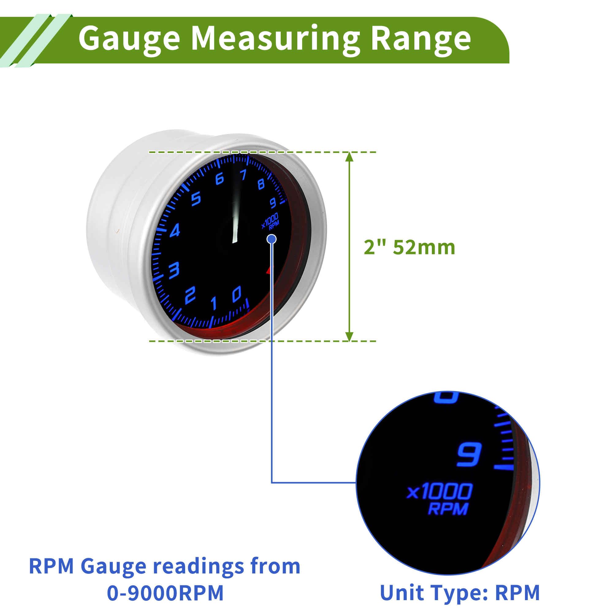 Tacómetro RPM Colorido 1Pc 0-9000RPM 52mm Para Coche 12V