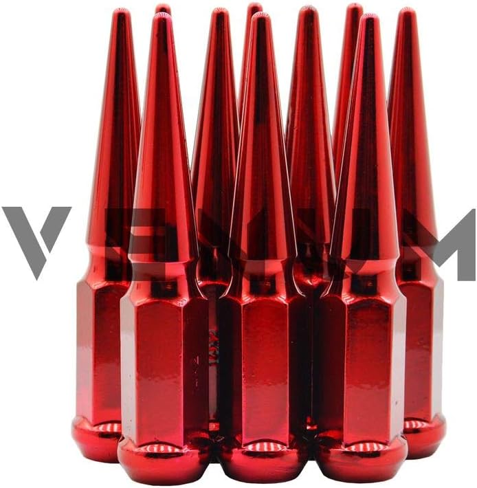 Venum wheel accessories 32 Blood Red Spike Steel Lug Nuts Powder Coated Custom Color 4.5 Inches Tall M14x1.5 Thread Pitch Works with Chevrolet Silverado 2500 HD 3500 HD 8 Lug 1999-2020