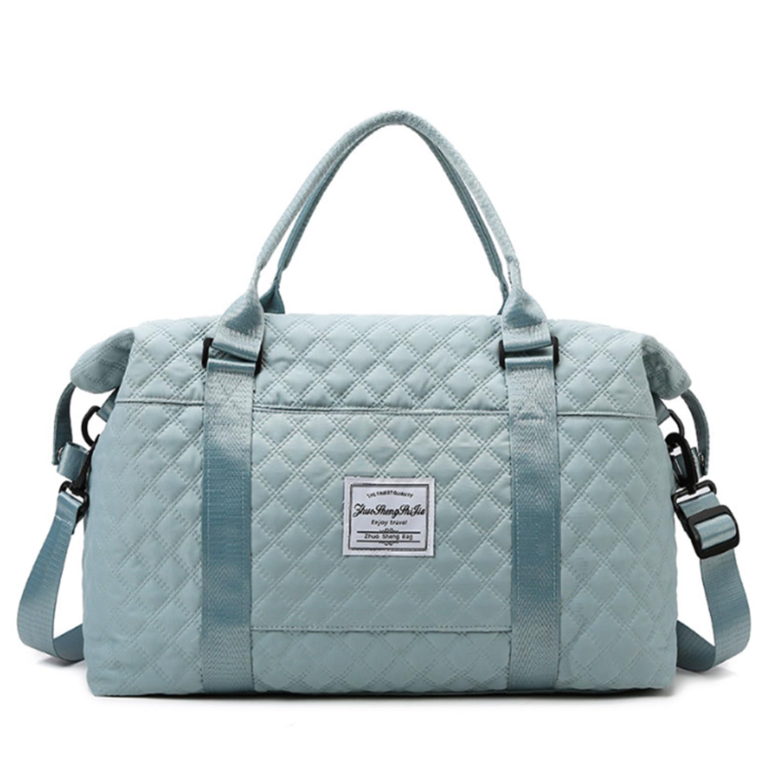 Keoferlo Quilted Travel Bag Overnight Gym Tote Duffel Carry On Blue Traveling Weekend Sports Bag for Women