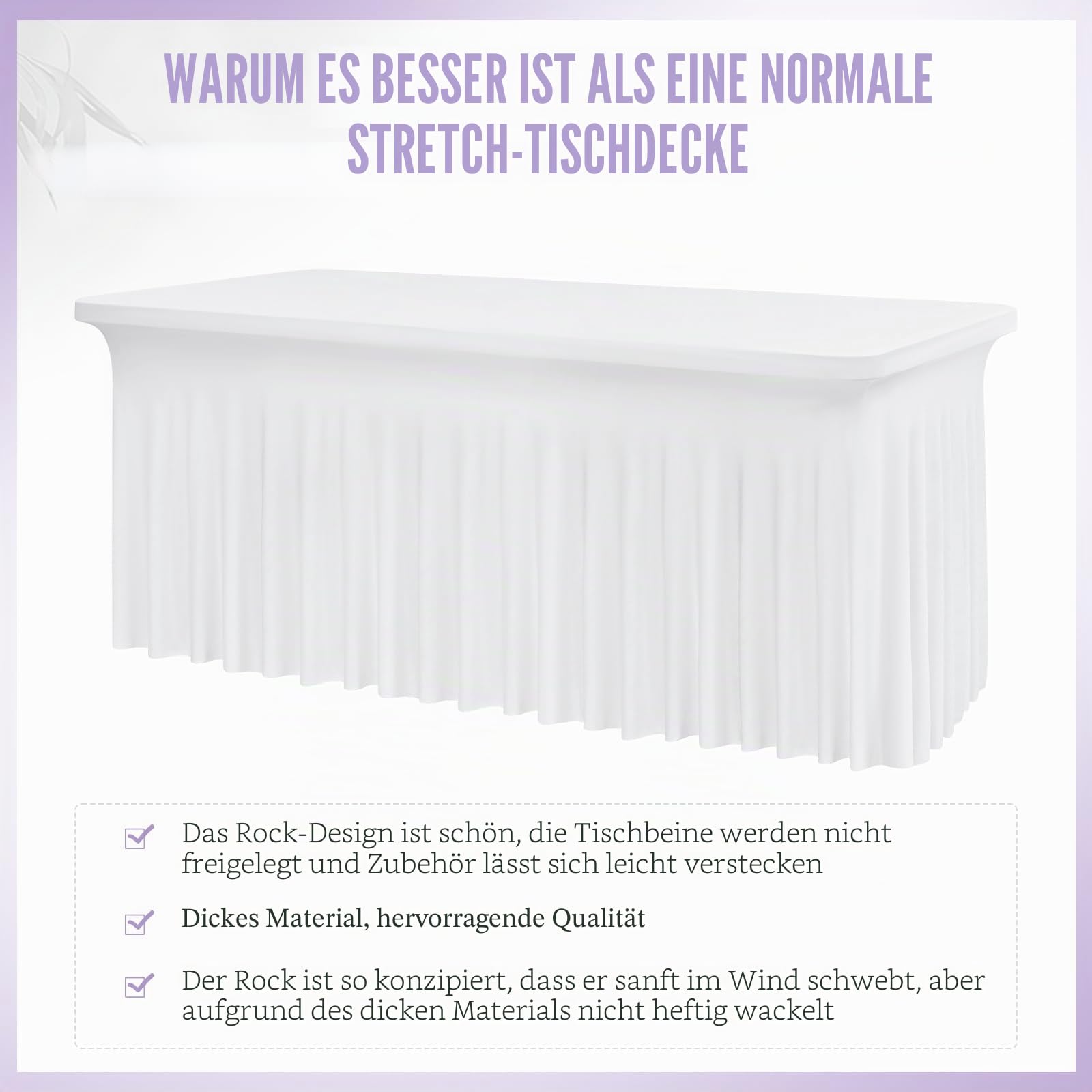 2 Packungen weißer Spandex-Tischrock für 1,8 m große rechteckige Tische knitterfreie passgenaue Spandex-Tischdecke Stretch-Tischdecke mit Rock für Hochzeiten Bankette Messen Partys und Veranstaltungen