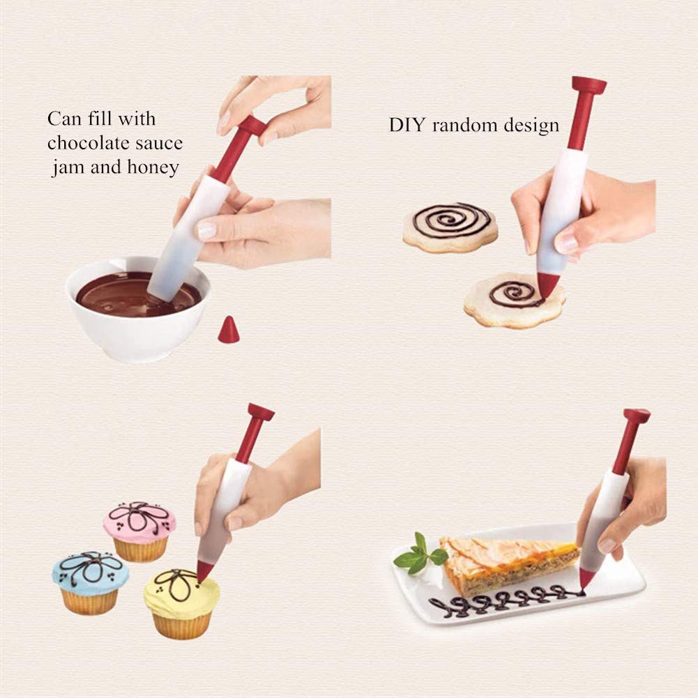 Seringue Crème Cuisine Set 4 Stylos à Pâtisserie Silicone + 16 Douilles - Décoration Gâteaux Et Desserts Facile Accessoire Pâtisserie Créative