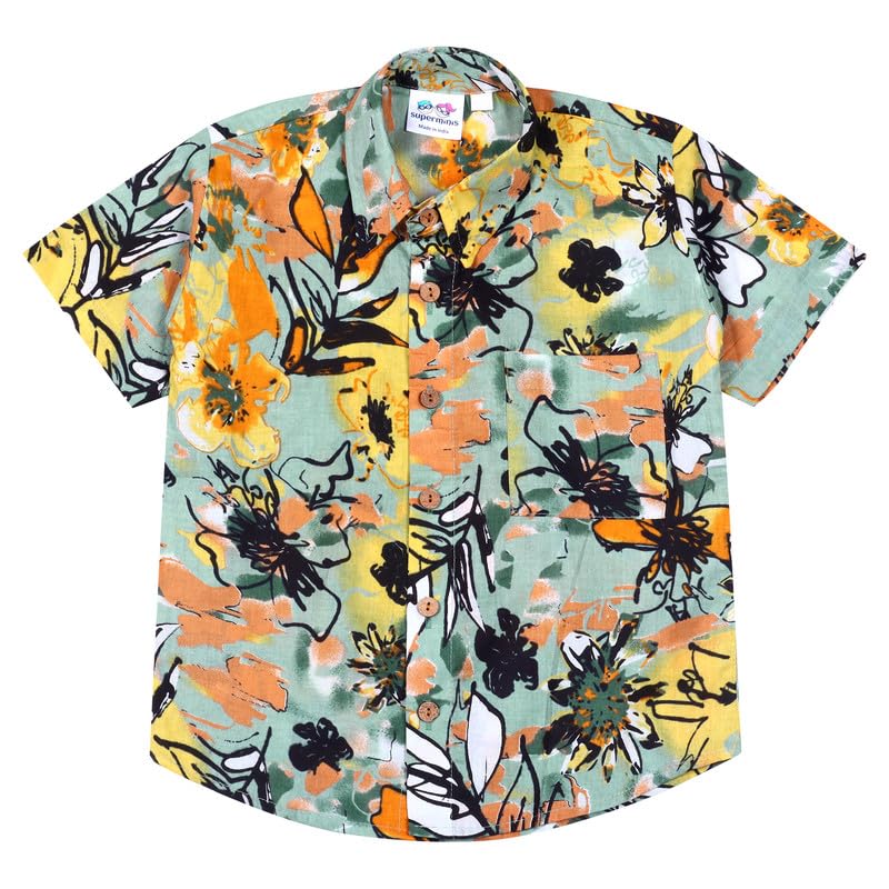 Image of superminis Boy's Cotton Regular Fit, Half Sleeves, Collared Neck, Printed Shirts for Casual Wear