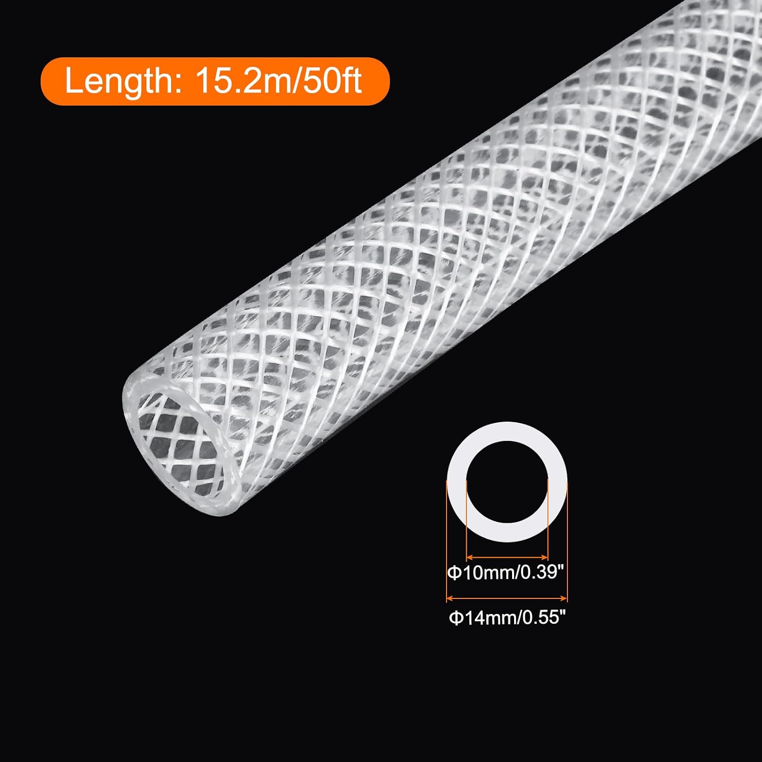MECCANIXITY Braided Clear PVC Vinyl Tubing 3/8" ID 1/2" OD PVC Tube High Pressure Water Hose 50ft for Industrial Tubing, Pump, 10mm x 14mm