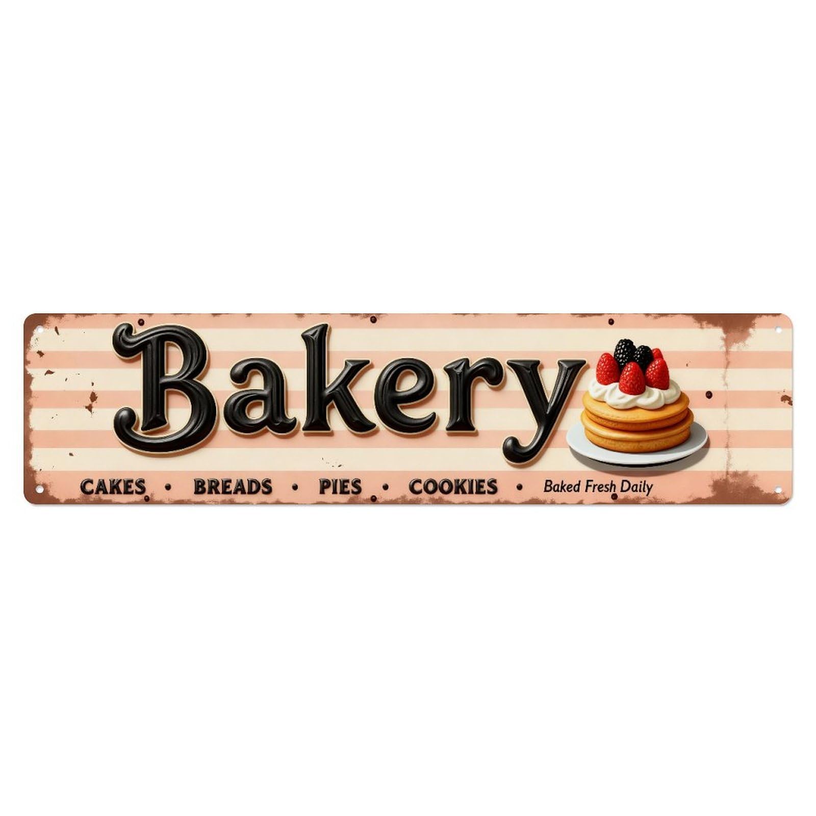 Bakery Sign With Cake And Berries Metal Tin Sign Plaque